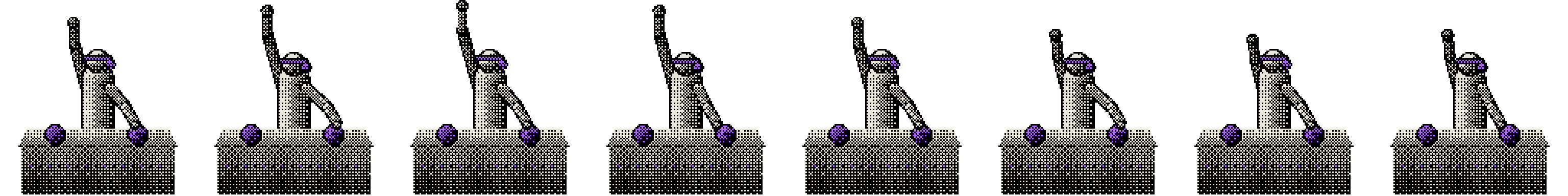 Pixel art DJ with one fist raised behind the decks
